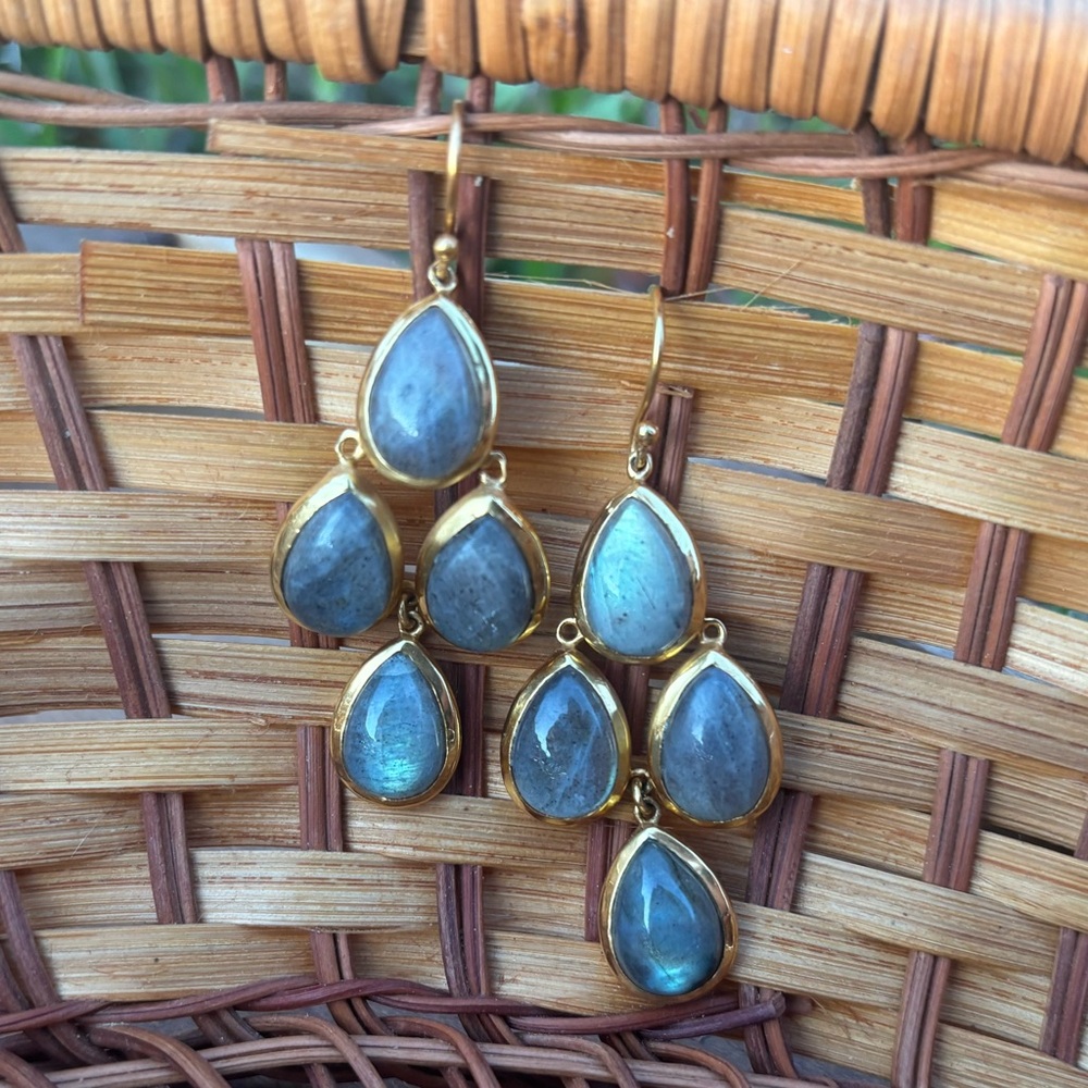 JULIE VOS Gold and Labradorite Chandelier Earrings with Teardrop Design